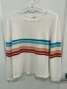 And The Why White Rainbow Stripe Retro  Long Sleeve T-shirt Size Small